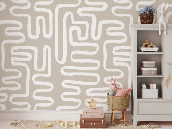 Boho Beige & White Line Wallpaper W044 - CostaCover - Peel and stick Removable Wallpaper - Abstract - abstract lines - abstract wall art
