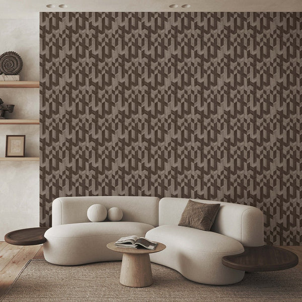 Brown Beige Wood Mosaic Wallpaper A020 - CostaCover - Peel and stick Removable Wallpaper - about walls - abstract wallpaper - accent wallpaper
