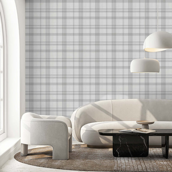 Gray Plaid Farmhouse Wallpaper S009 - CostaCover-Peel and stick Removable Wallpaper-accent wallpaper-adhesive wallpaper-bathroom wallpaper