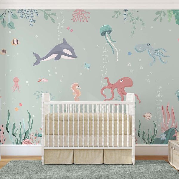 Sea World Wall Mural SM012 - CostaCover - Peel and stick Removable Wallpaper - accent wallpaper - adhesive wallpaper - aqua blue