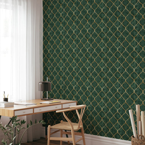 Dark Green Art Deco Wallpaper CC332 - CostaCover - Peel and stick Removable Wallpaper - abstract wall art - abstract wallpaper - accent wallpaper