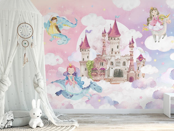 Castle & Princesses Wall Mural WM071 - CostaCover - Peel and stick Removable Wallpaper - abstract wallpaper - accent wallpaper - adhesive wallpaper