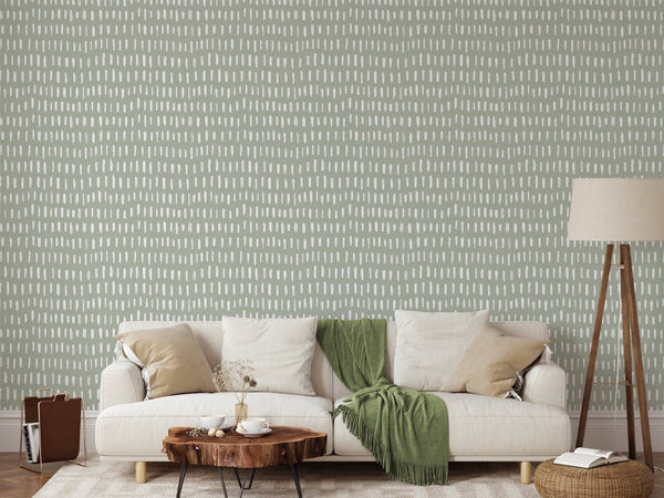 Green & White Strokes Wallpaper W023 - CostaCover - Peel and stick Removable Wallpaper - Abstract - abstract lines - abstract wall art