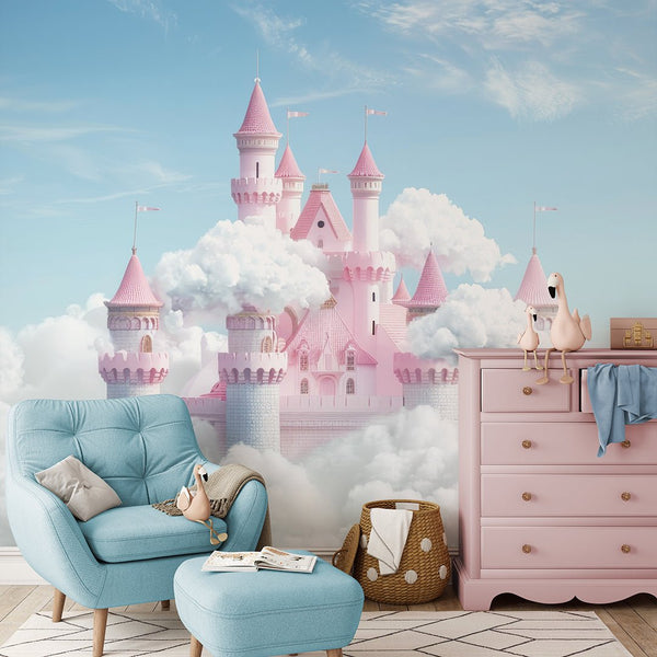 Pink Fantasy Castle Wall Mural WM091 - CostaCover - Peel and stick Removable Wallpaper - abstract wall art - abstract wallpaper - accent wallpaper