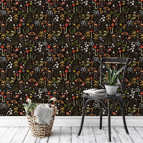 Dark Mushrooms Floral Wallpaper W145 - CostaCover - Peel and stick Removable Wallpaper - abstract floral - abstract mural - abstract wallpaper