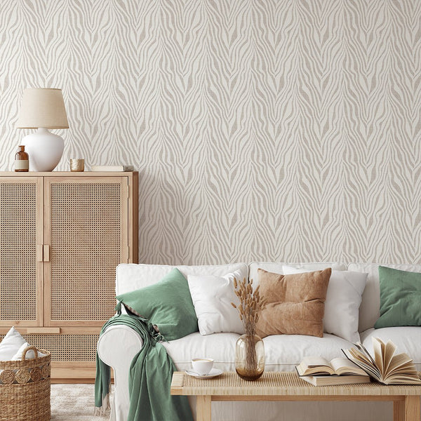 Neutral Beige Zebra Grasscloth Wallpaper CG021 - CostaCover - Traditional Wallpaper - Abstract - abstract floral - abstract lines