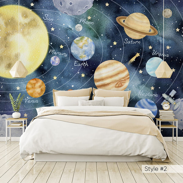 Beige Blue Solar System Wall Mural WM079 - CostaCover - Peel and stick Removable Wallpaper - abstract wallpaper - adhesive wallpaper - Aqua blue wallpaper