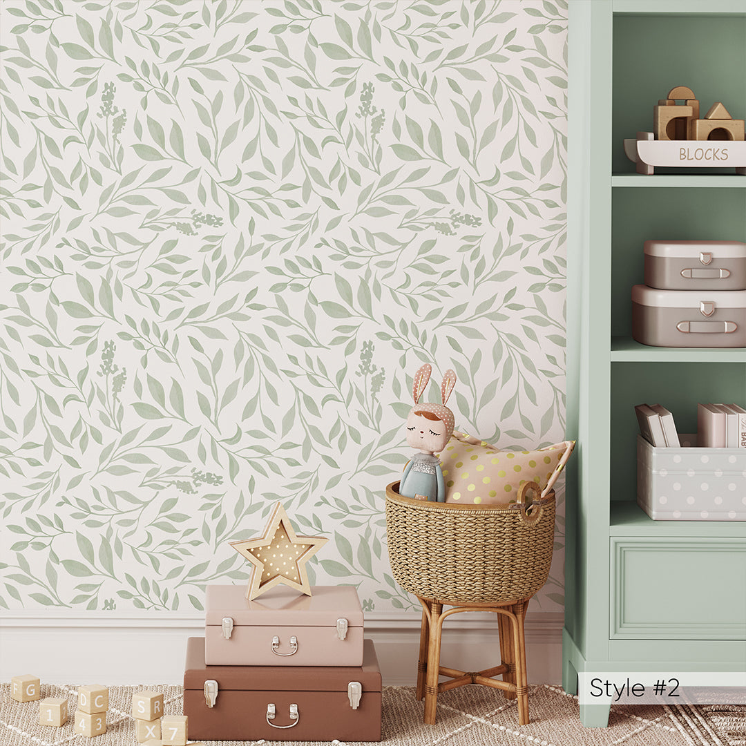 Pastel Pink Green Leaf Wallpaper W168