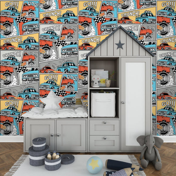 Racing Monster Truck Cars Wallpaper CC317 - CostaCover - Peel and stick Removable Wallpaper - Abstract - abstract lines - abstract mural