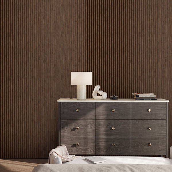 Wooden Walnut Slat Panels Wallpaper A004 - CostaCover - Peel and stick Removable Wallpaper - about walls - abstract wallpaper - accent wallpaper
