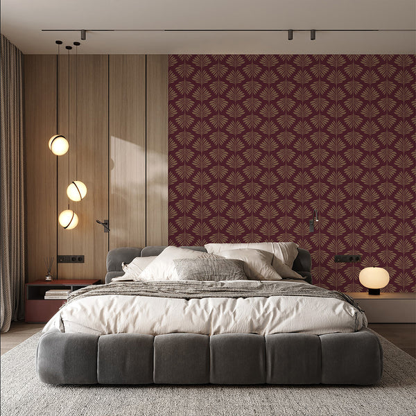 Burgundy Palm Leaf Wallpaper L016