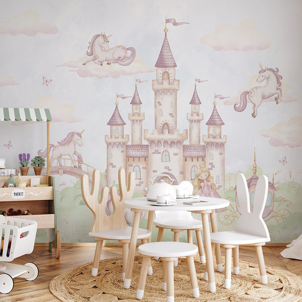 Pastel Magical Kingdom Wall Mural AM132 - CostaCover-Peel and stick Removable Wallpaper-accent wallpaper-adhesive wallpaper-baby bedroom