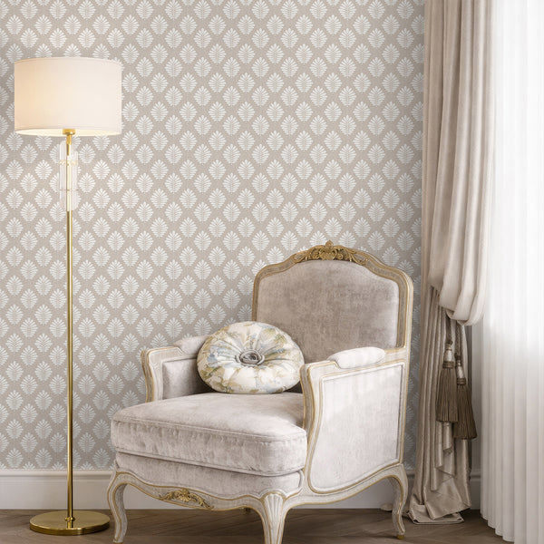 Beige Taupe Linen Leaf Wallpaper L040