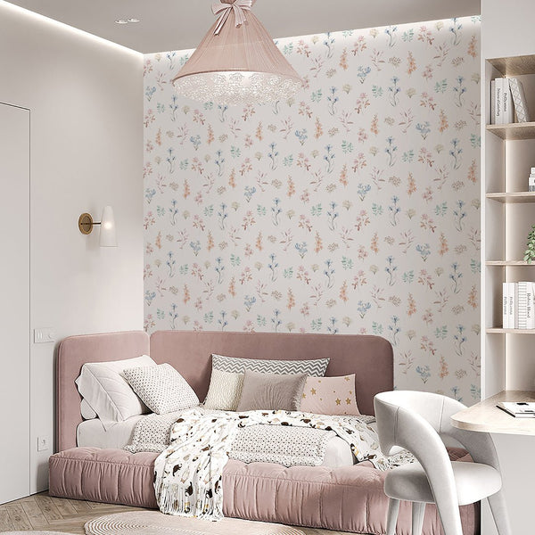 Colored Wildflowers Wallpaper S082 - CostaCover - Peel and stick Removable Wallpaper - accent wallpaper - adhesive wallpaper - baby bedroom