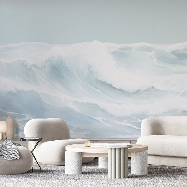Pastel Blue Wave Wall Mural AM164 - CostaCover-Peel and stick Removable Wallpaper-accent wallpaper-adhesive wallpaper-Aqua blue wallpaper