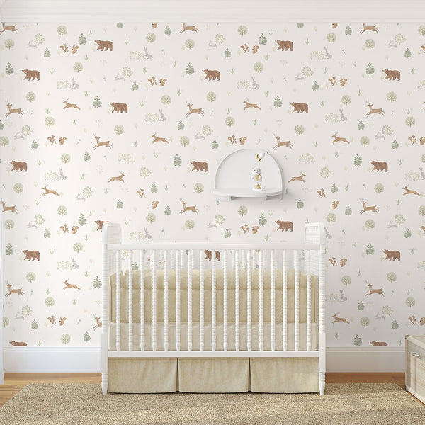 Pastel Forest Animals Wallpaper S046 - CostaCover-Peel and stick Removable Wallpaper-accent wallpaper-adhesive wallpaper-animal print