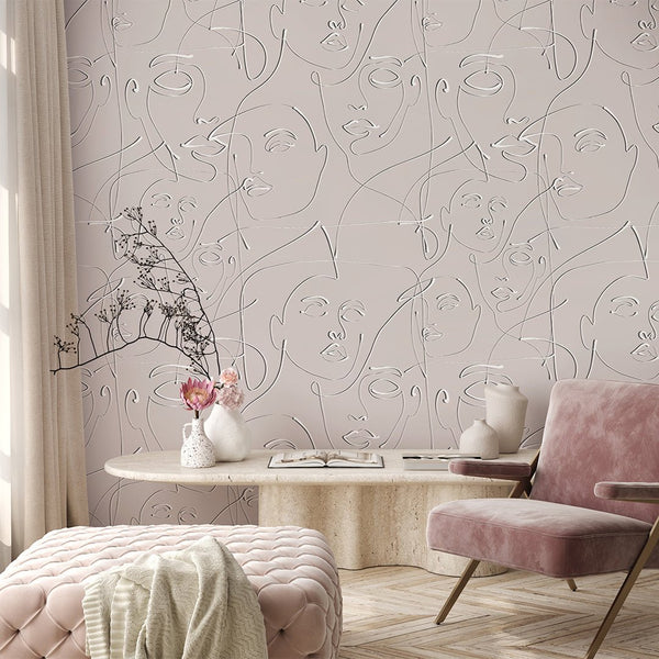 Neutral Beige Female Face Wallpaper CC292 - CostaCover - Peel and stick Removable Wallpaper - 3d wall murals - 3d wall painting - Abstract