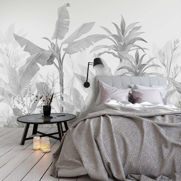 Black & White Palm Leaves Wall Mural CCM193 - CostaCover - Peel and stick Removable Wallpaper - abstract wallpaper - accent wallpaper - adhesive wallpaper