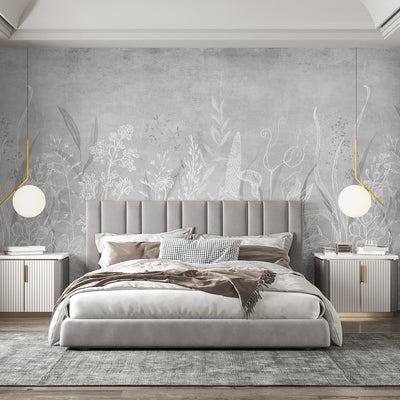 Gray Vintage Wildflowers Wall Mural CCM209