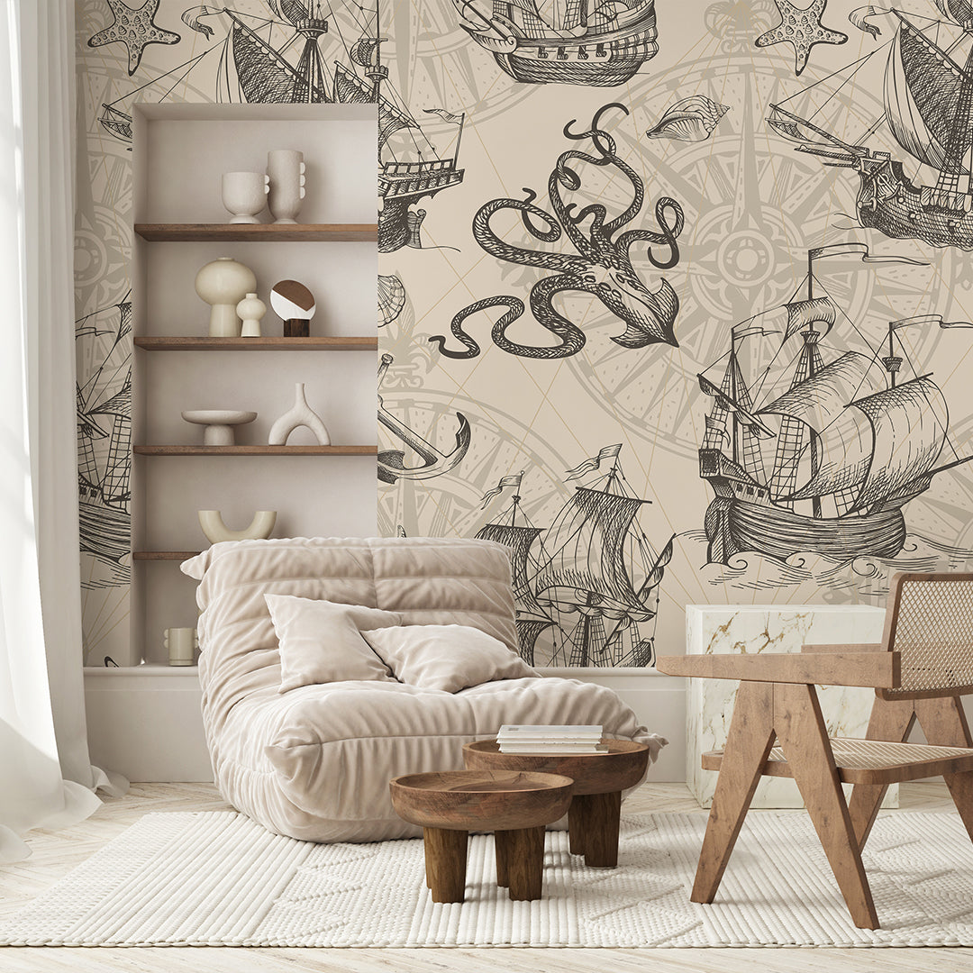 Vintage Nautical Sketch Wall Mural AM168