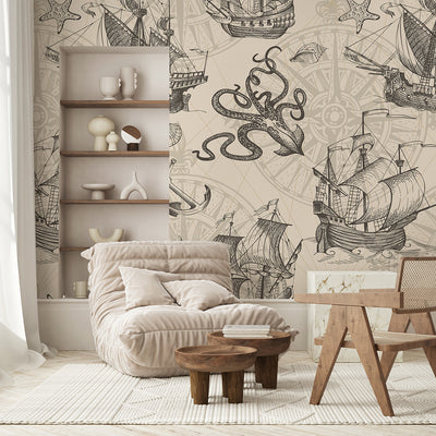 Vintage Nautical Sketch Wall Mural AM168