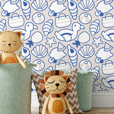 Blue Beige Beach Pattern Wallpaper S105