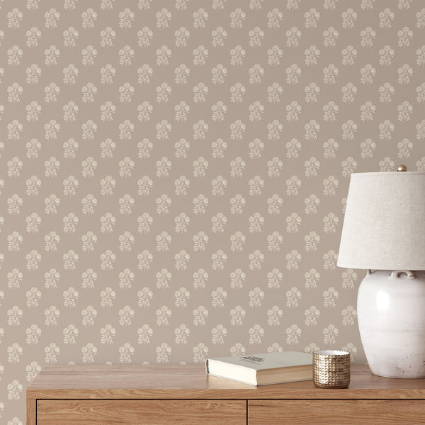 Taupe Vintage Floral Wallpaper CC372