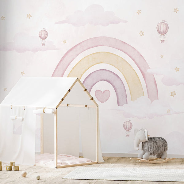 Pastel Pink Rainbow Wall Mural AM143 - CostaCover-Peel and stick Removable Wallpaper-accent wallpaper-adhesive wallpaper-baby bedroom