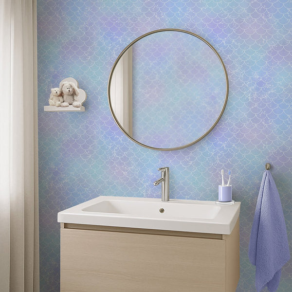 Watercolor Mermaid Scales Wallpaper S094 - CostaCover - Peel and stick Removable Wallpaper - Abstract - abstract lines - abstract mural