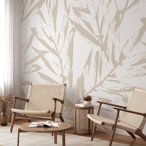 Beige Palm Leaves Grasscloth Wall Mural CG015 - CostaCover - Traditional Wallpaper - abstract wallpaper - bathroom wallpaper - bedroom wallpaper