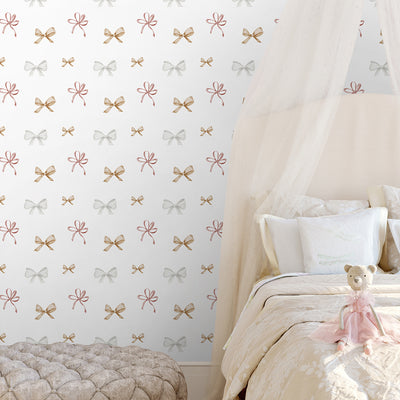 Beige Gray Ribbon Bow Wallpaper S111