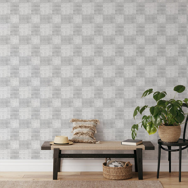 Soft Gray Checker Grasscloth Wallpaper CG022 - CostaCover - Traditional Wallpaper - Abstract - abstract lines - abstract wall art