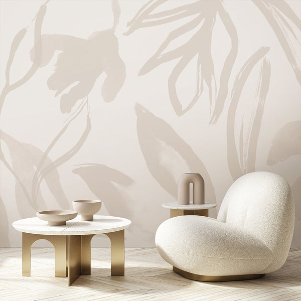 Neutral Beige Floral Wall Mural AM038 - CostaCover - Peel and stick Removable Wallpaper - about walls - Abstract - abstract floral