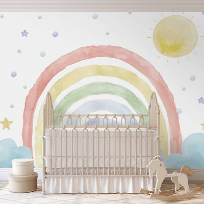 Colorful Rainbow, Sun and Clouds Self Adhesive Wall Mural WM060