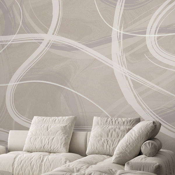 Gray & Beige Smooth Lines Wall Mural AM006 - CostaCover - Peel and stick Removable Wallpaper - about walls - Abstract - Abstract Beige Gold Stripes Waves Removable Wallpaper near me
