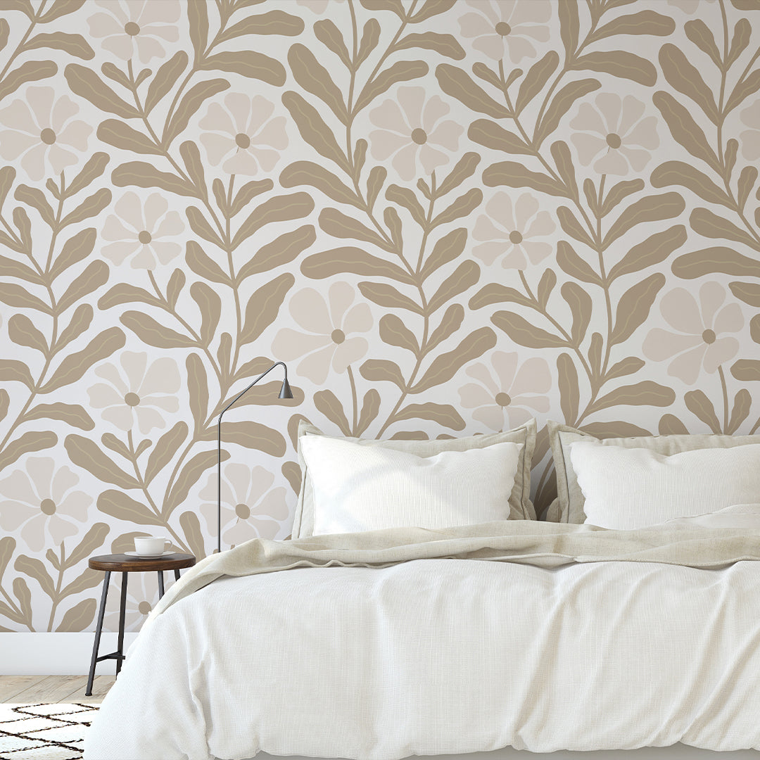 Beige Floral Wallpaper W141