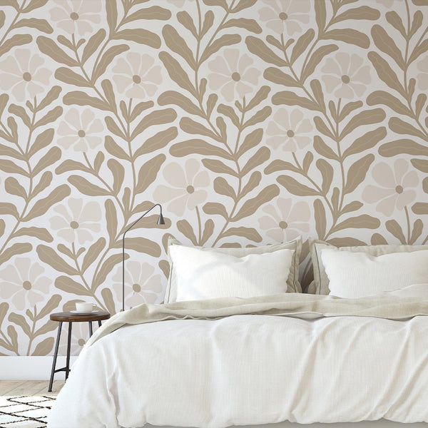 Beige Floral Botanical Wallpaper W141 - CostaCover-Peel and stick Removable Wallpaper-Abstract-abstract floral-abstract lines