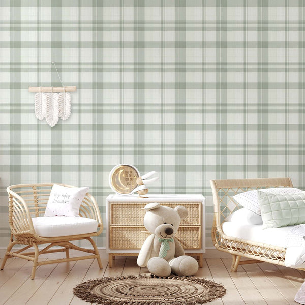 Green Plaid Farmhouse Wallpaper S010 - CostaCover-Peel and stick Removable Wallpaper-abstract wallpaper-accent wallpaper-adhesive wallpaper