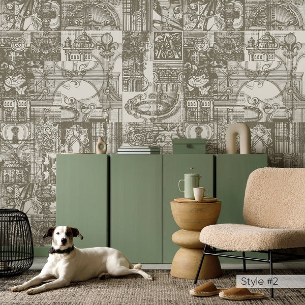 Architecture Sketches Wallpaper CC314 - CostaCover - Peel and stick Removable Wallpaper - Abstract - Abstract Labyrinth Lines - abstract lines