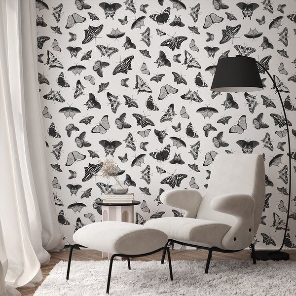 Black White Butterflies Wallpaper W158 - CostaCover - Peel and stick Removable Wallpaper - abstract wall art - abstract wallpaper - accent wallpaper