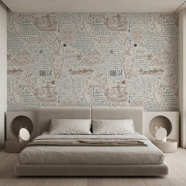 Antique Nautical Map Wallpaper A093 - CostaCover-Peel and stick Removable Wallpaper-abstract wallpaper-accent wallpaper