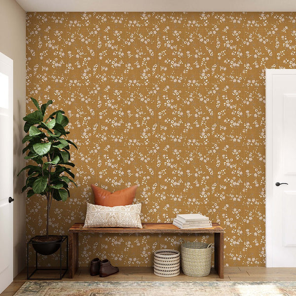 Ocher Mini Floral Wallpaper W148 - CostaCover - Peel and stick Removable Wallpaper - abstract floral - abstract wallpaper - accent wallpaper