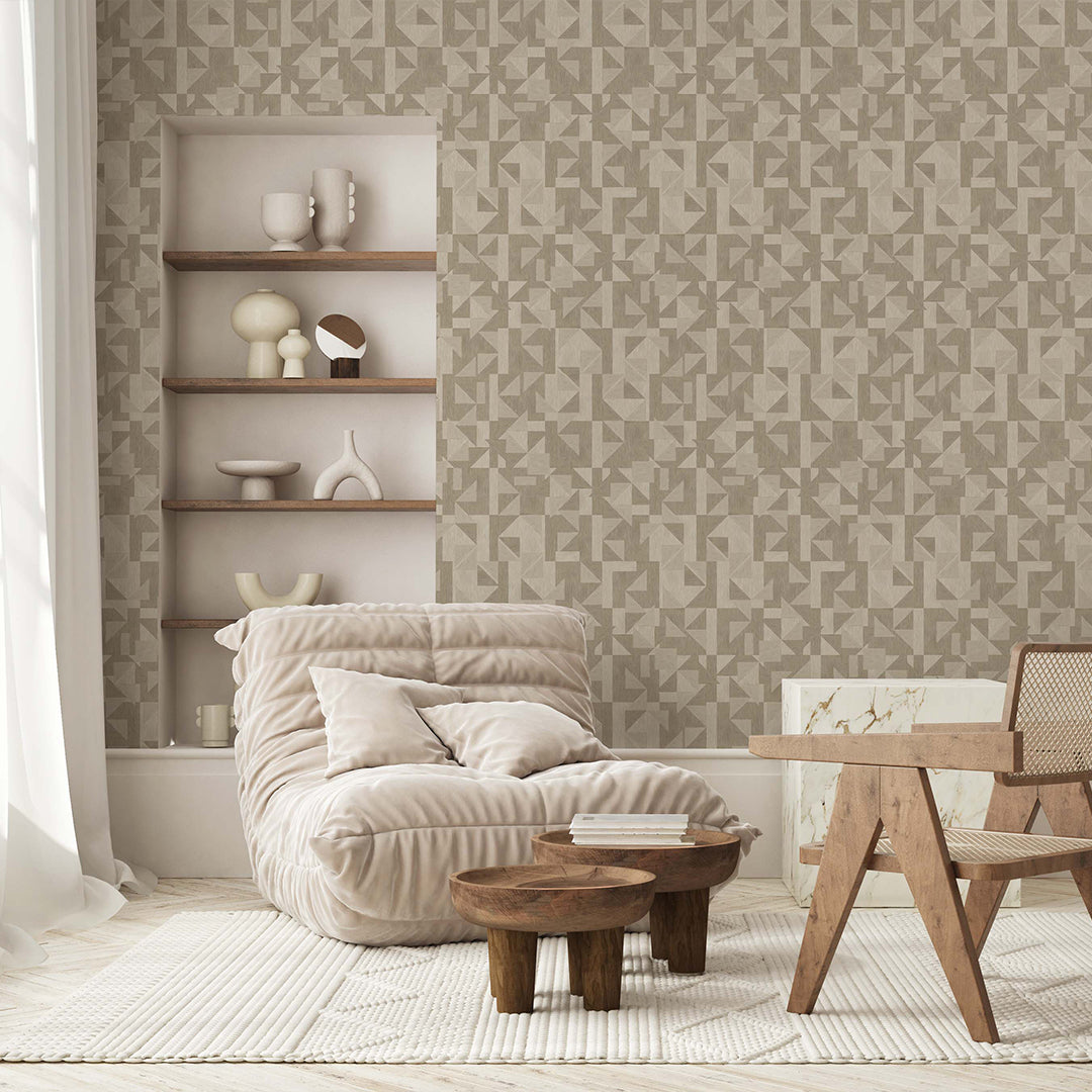 Beige Linen Mosaic Wallpaper A019