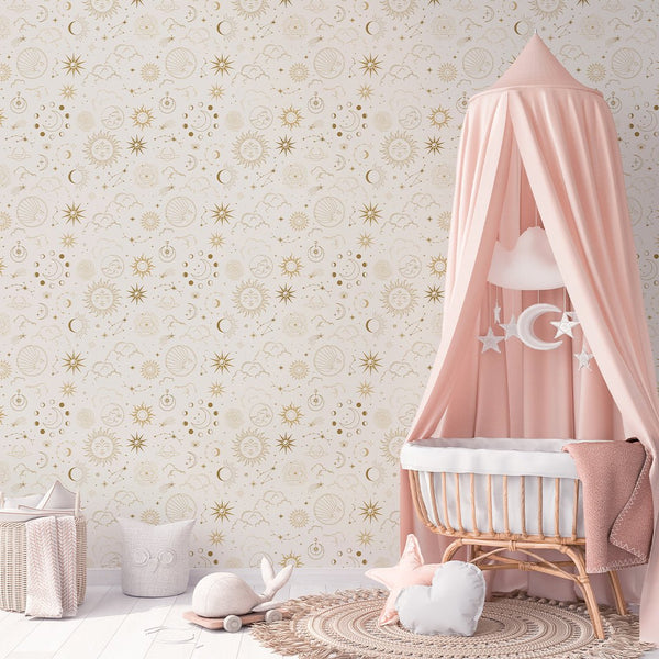 Cream Sky & Сonstellation Wallpaper W067 - CostaCover - Peel and stick Removable Wallpaper - abstract wall art - abstract wallpaper - accent wallpaper