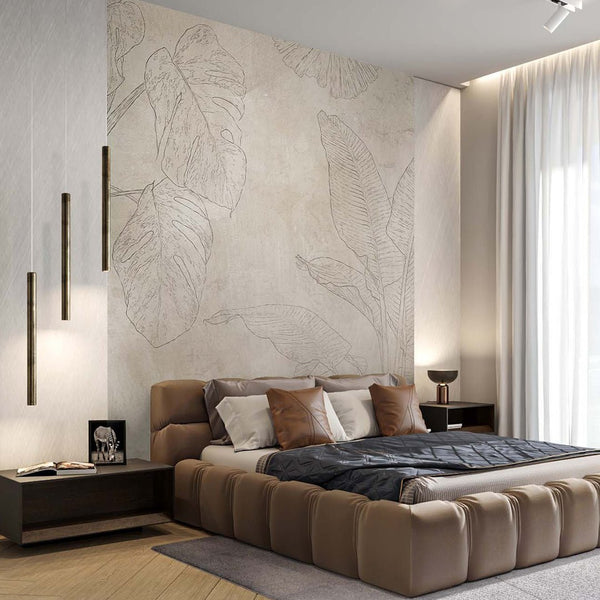 Neutral Beige Palm Leaves Wall Mural SM005 - CostaCover - Peel and stick Removable Wallpaper - abstract wall art - accent wallpaper - adhesive wallpaper