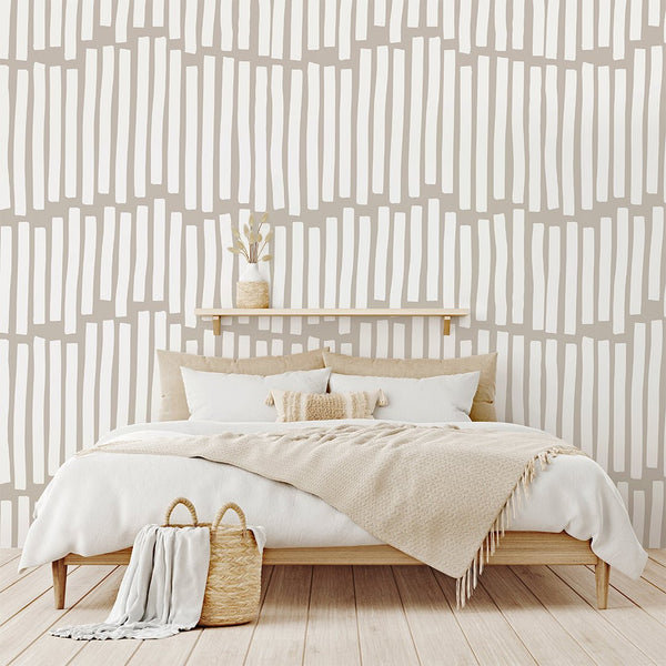 White Stripe & Beige Wallpaper W034 - CostaCover - Peel and stick Removable Wallpaper - Abstract - abstract lines - abstract wall art