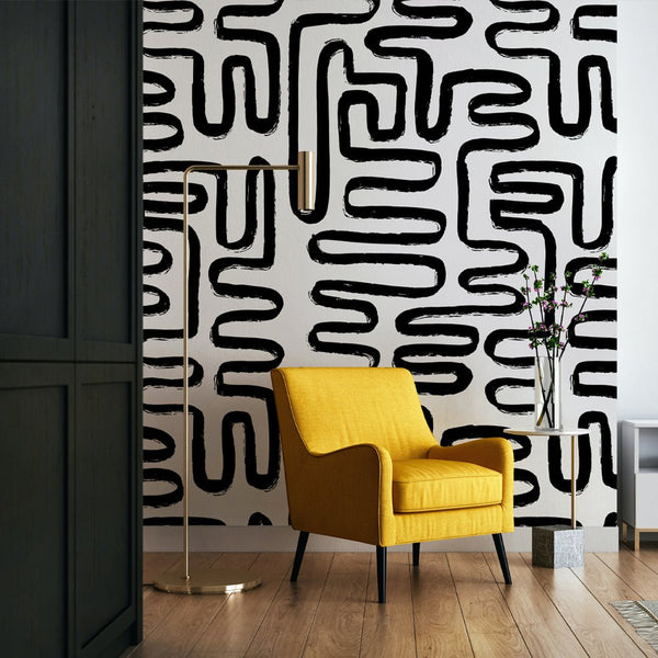 Black & White Lines Wallpaper W045 - CostaCover - Peel and stick Removable Wallpaper - Abstract - abstract lines - abstract wall art