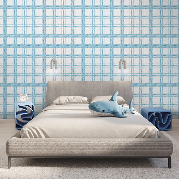 Watercolor Blue Plaid Wallpaper A104