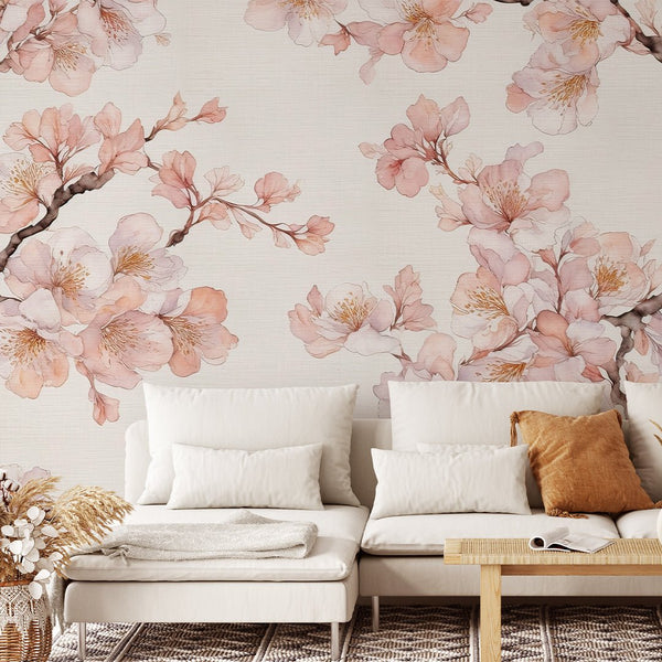 Cherry Blossoms Grasscloth Wall Mural CG008 - CostaCover - Traditional Wallpaper - accent wallpaper - bathroom wallpaper - bedroom interior