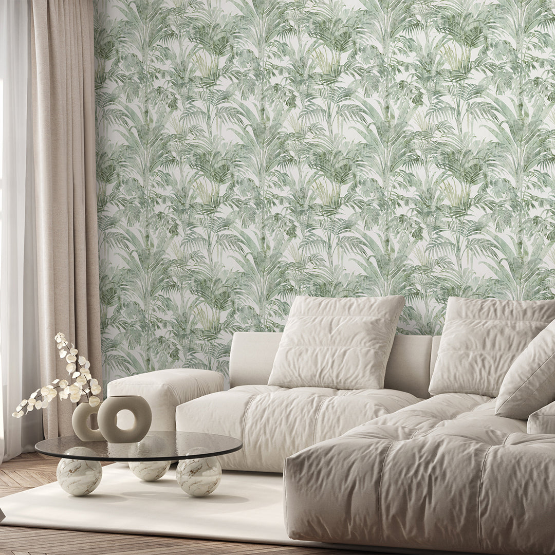 Sage Green Palm Leaf Wallpaper A123